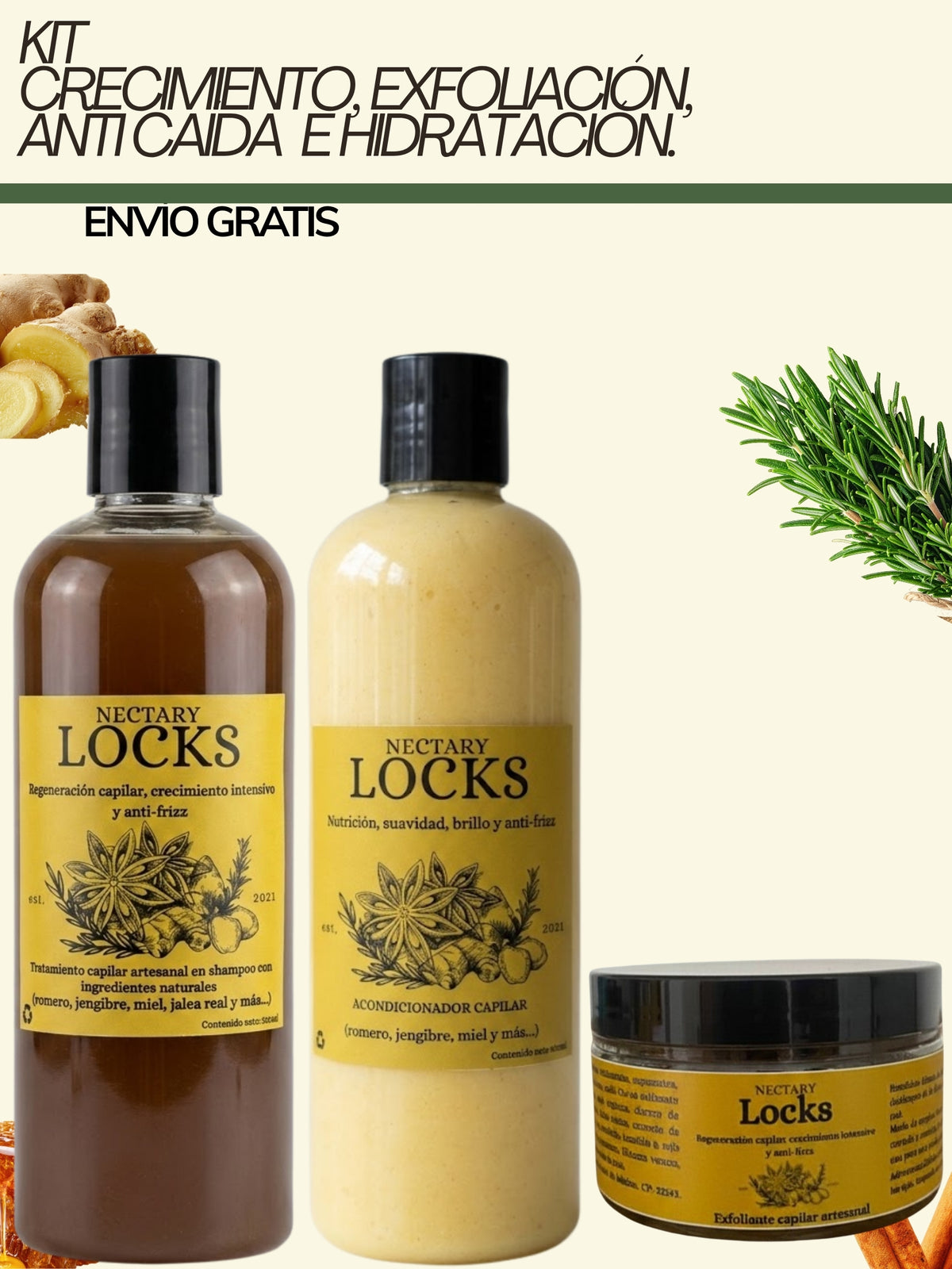 KIT DE CRECIMIENTO, EXFOLIACIÓN, ANTI CAÍDA E HIDRATACIÓN.