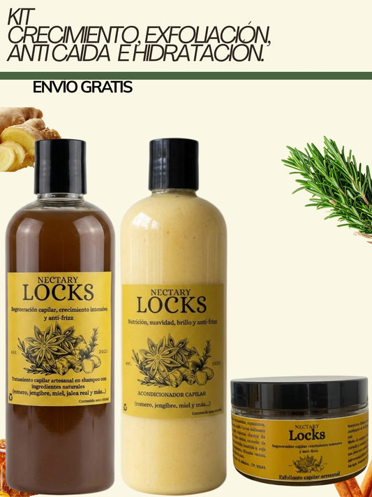 KIT DE CRECIMIENTO, EXFOLIACIÓN, ANTI CAÍDA E HIDRATACIÓN.